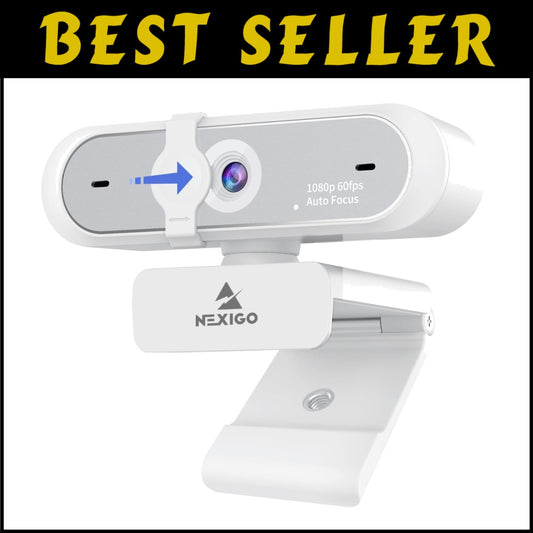 USB 1080P Webcam with Dual Microphones, Autofocus & Built-In Privacy Cover