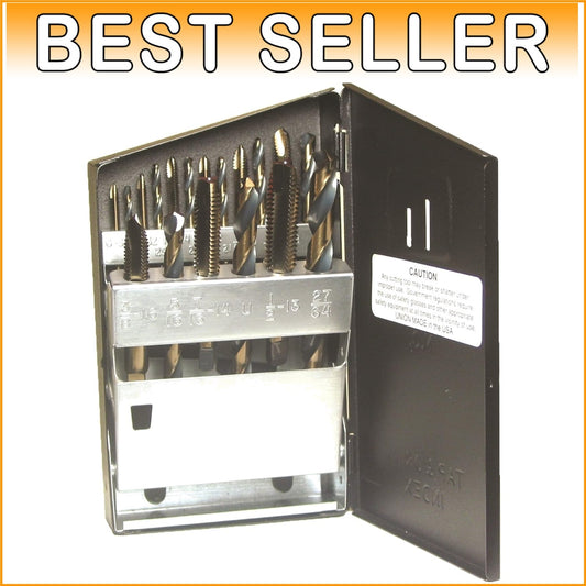 18-Piece Premium Drill and Tap Set - High-Speed Spiral Point, Gold Finish