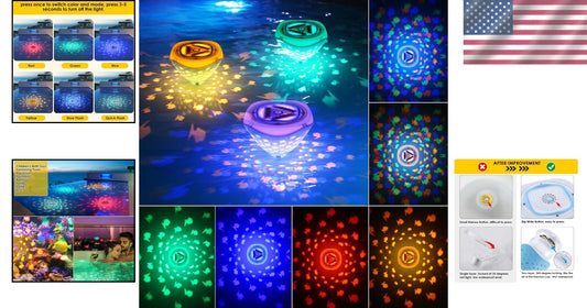 3PCS Color Changing Floating Pool Lights - Fish Pattern LED Decor for Bathtubs