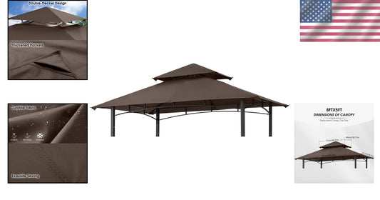 Durable Rectangular Replacement Canopy for Grill Gazebo L-GG001PST-F - Brown