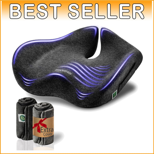 Ergonomic X-Large Chair Cushion with Extra Cover - Sciatica & Back Pain Relief