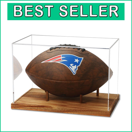 UV-Protected Acrylic Football Display Box with Elegant Wood Stand for Collectors