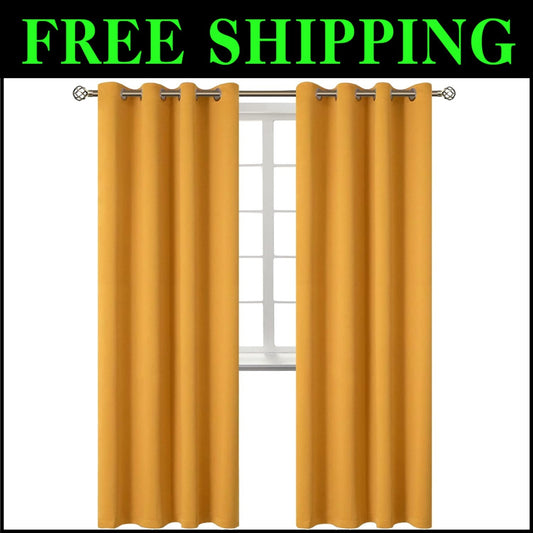 Stylish Room Darkening Drapes - 84 Inch Grommet Curtains in Warm Mustard Yellow