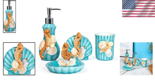 Durable and Elegant Ceramic 4-Piece Bathroom Accessories Set - Nautical Theme