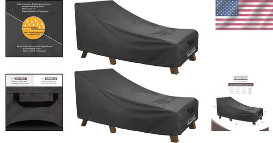 Secure & Stylish Black Lounge Chair Covers - Waterproof 2-Pack for Outdoor Use
