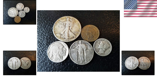 U.S. Minted 5-Coin Vintage Set - Indian Head to Walking Liberty - Fine Condition