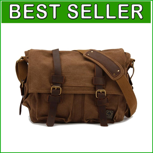 Vintage Military Leather & Canvas Laptop Messenger Bag - Perfect for Daily Use