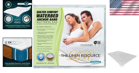 California King Quilted Comfort Waterbed Mattress Pad with Sure-Grip Bands
