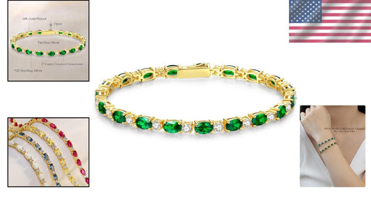 Elegant 14K Gold Plated Birthstone Bracelet - 7 Inch Sterling Silver Beauty
