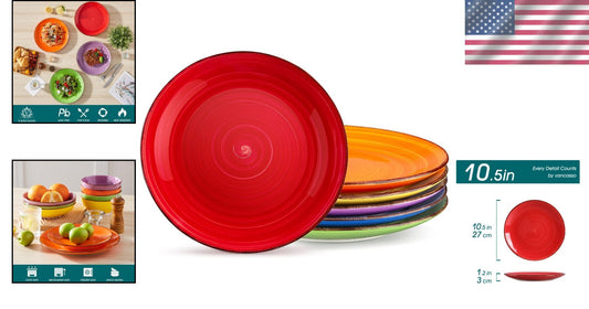 Assorted Color 10.5-inch Ceramic Dinner Plates - Microwave & Dishwasher Safe