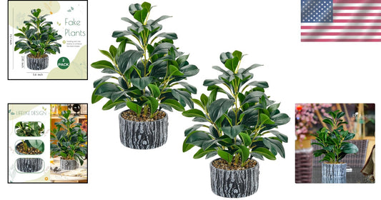 Elegant 15.7-Inch Artificial Plants Set - Striped Pots for Indoor Aesthetics