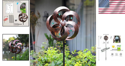 Elegant Solar Wind Spinner with Crackle Glass Ball & Kinetic Motion Design