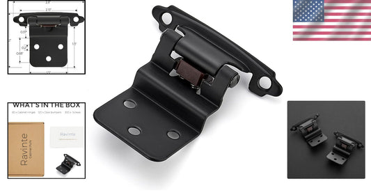 Easy Install 3/8" Inset Cabinet Hinges with Soft Close - 60 Matte Black Pieces