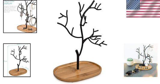 Fashionable Jewelry Organizer with Tree Design & Freestanding Bamboo Dish Base