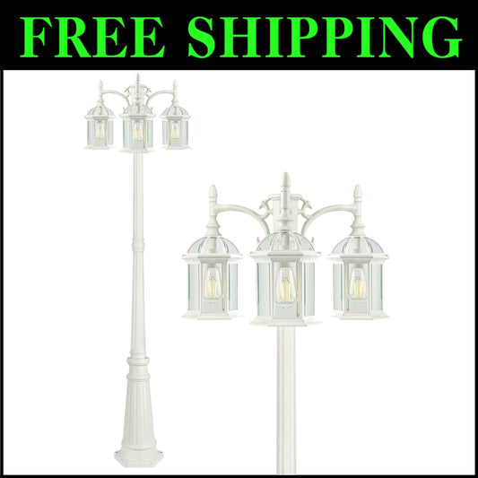 Classic Waterproof Outdoor Lamp Post - 3-Light Birdcage Style for Pathways