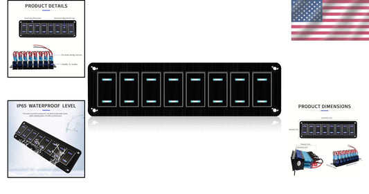 Waterproof 8 Gang Rocker Switch Panel with LED for Marine & Automotive Use