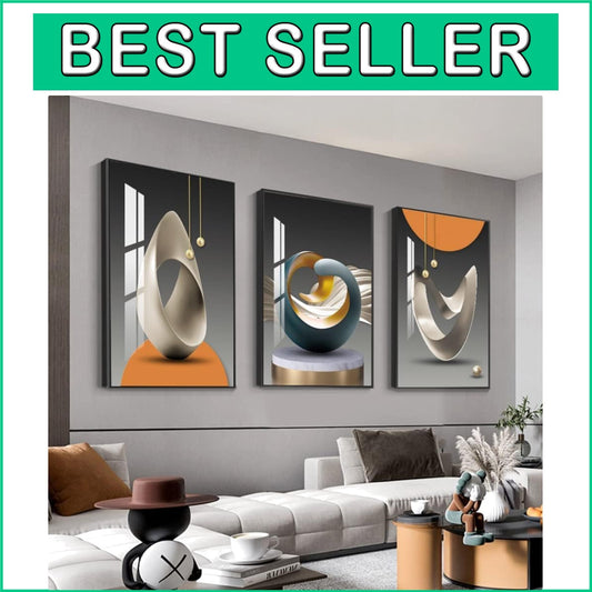 Elegant 3-Piece Abstract Wall Art in Blue and Yellow - Easy-Hang Design