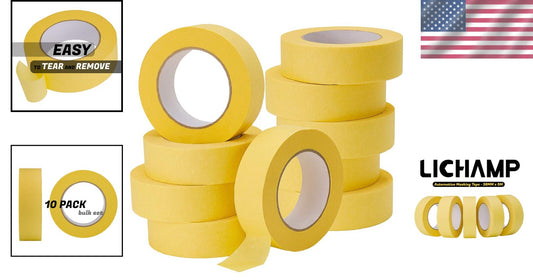 Flexible Yellow Masking Tape for Automotive Use - 10-Pack, Easy Tear Design
