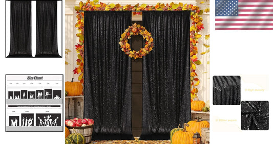 5ft x 10ft Black Sequin Backdrop - Perfect for Weddings, Parties & Photo Shoots