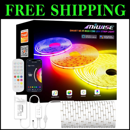 20ft RGB COB LED Strip Light - Voice Controlled, Dimmable, Smart Home Compatible