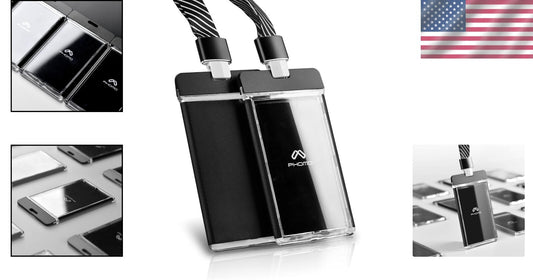 Lightweight ID Badge Holder Wallet with Comfortable Lanyard - Black, 5-Pack