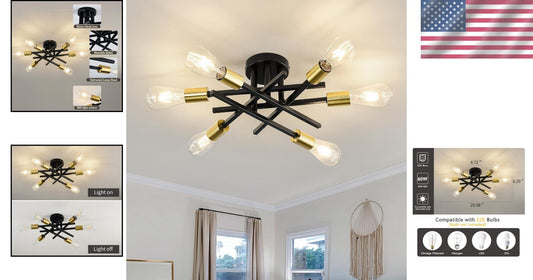 Luxurious 6-Bulb Sputnik Chandelier - Ideal for Dining, Living & Bedroom Decor
