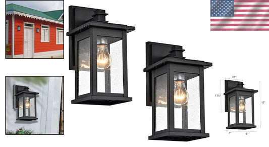 Sturdy 2 Pack Outdoor Wall Lights - 12 Inch Black Lanterns for Wet Locations