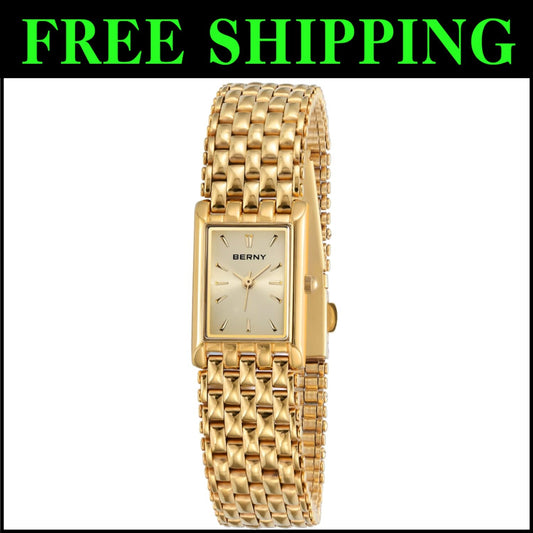 Chic Rectangle Gold Watch for Women - 3ATM Waterproof with Stainless Steel Band