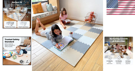 Customizable Interlocking Baby Play Mat - Non-Toxic Foam Tiles for 74x74 Playpen
