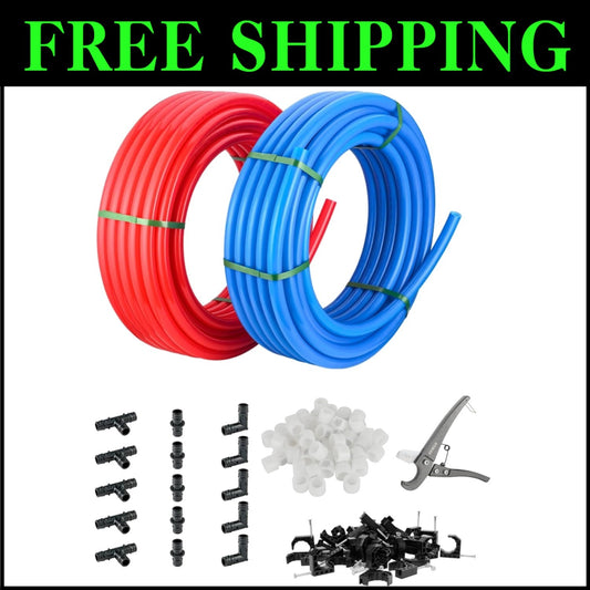 Premium 1/2-Inch Pex-A Pipe Set: 200 ft Tubing with 15pcs Fittings & 50 Clamps