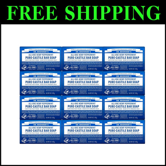 12-Pack Dr. Bronner's Peppermint Pure-Castile Bar Soap - Vegan & Cruelty-Free