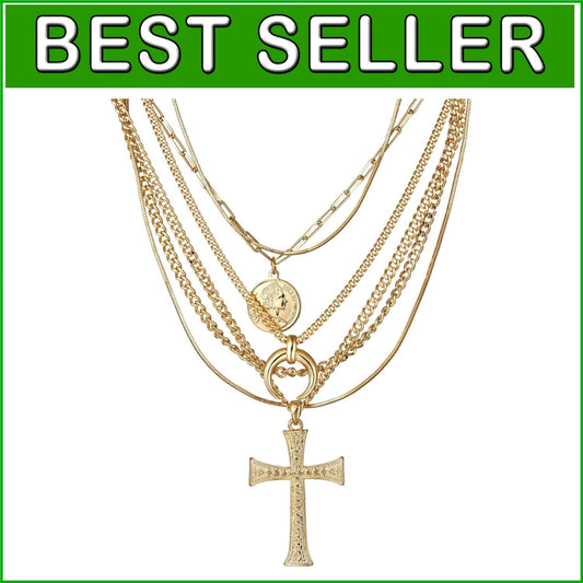 Chunky Gold Layered Necklace with Stylish Coin Pendant - 14K Gold Beauty