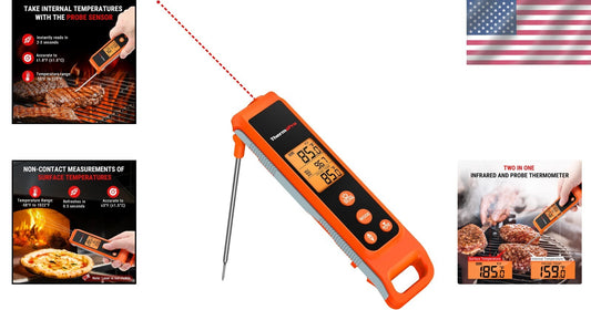 Fast & Accurate 2-in-1 IR Cooking Thermometer with Meat Probe - 572°F Max