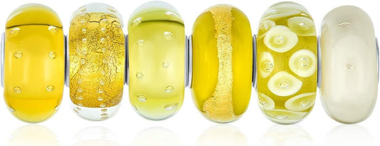 Mixed Set of Translucent Yellow & Brown Glass Beads - Perfect for Bracelets