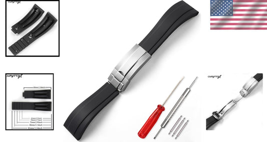 Elegant 20mm Rubber Watch Band for Rolex Submariner & Daytona - Adjustable Fit