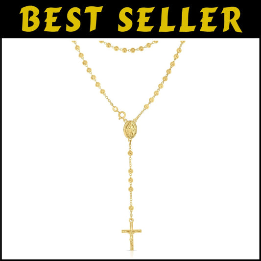 Unisex Gold Plated Sterling Silver Rosary Necklace - Hypoallergenic Charm Design
