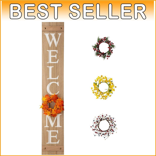 Charming Wooden Welcome Sign with Interchangeable Floral Wreaths for All Seasons