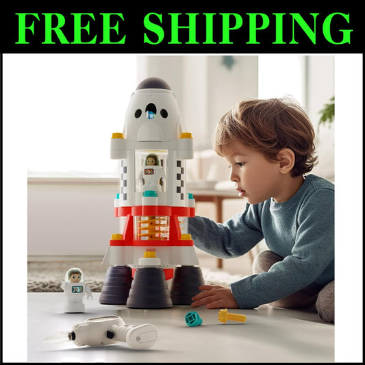 STEM Building Rocket Playset with Shuttle & Astronauts: Adventure for Kids 3-8