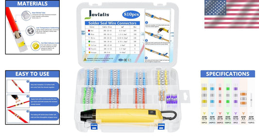 810 PCS Waterproof Solder Seal Wire Connectors with Mini Heat Gun for Marine Use