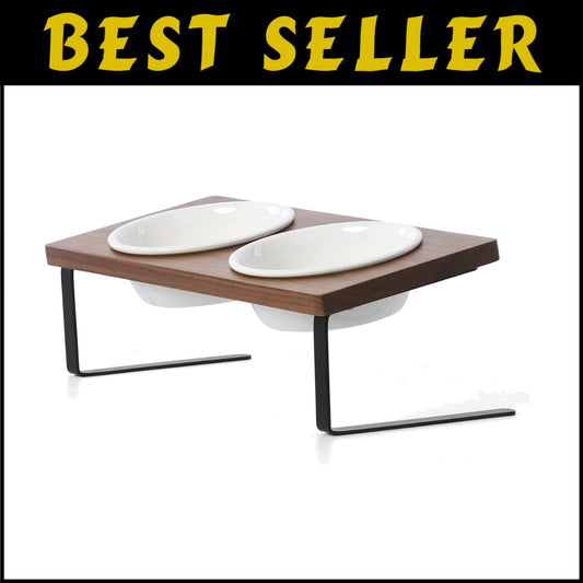 Anti-Slip Elevated Feeding Dishes for Cats & Puppies - Ceramic Bowls with Stand