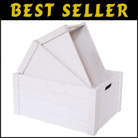 Extra Large Nesting Wooden Crates in Modern White – Decorative Storage Set