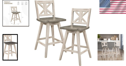 Rustic White High Back Swivel Bar Stools Set of 2 - Perfect for Farmhouse Decor