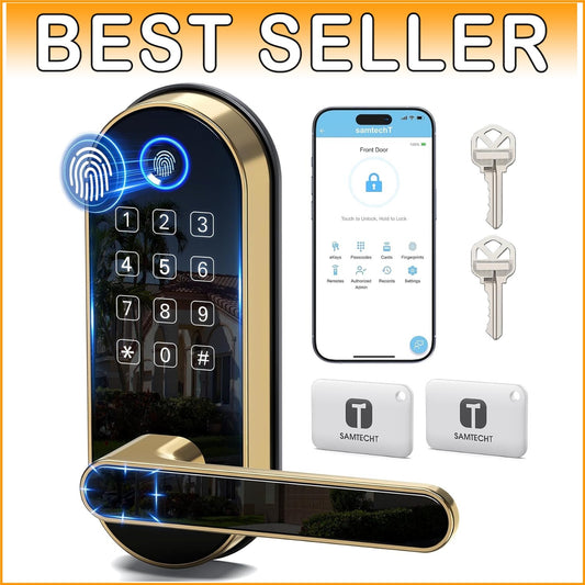 Biometric Keyless-Entry Smart Lock - Fingerprint & Code Touchscreen Gold Design