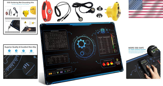 Versatile 24x16 ESD Rubber Mat with Anti-Slip Texture & Grounding Kit