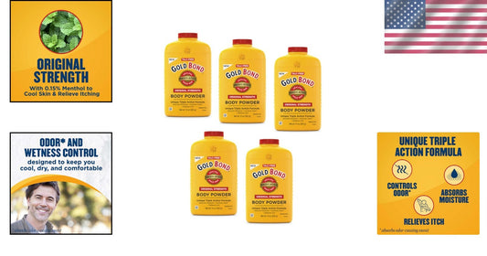 10 Ounce Talc-Free Body Powder - Cooling Relief for Sensitive Skin (Pack of 5)