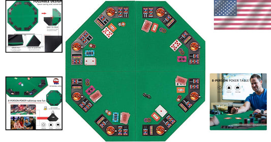 Durable 48-Inch Poker Table - Anti-Slip Mat for 8 Players with Drink Holders