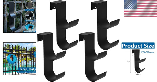 4-Piece Heavy-Duty Pool Fence Hooks - Slip-On Black Hangers for Outdoor Storage