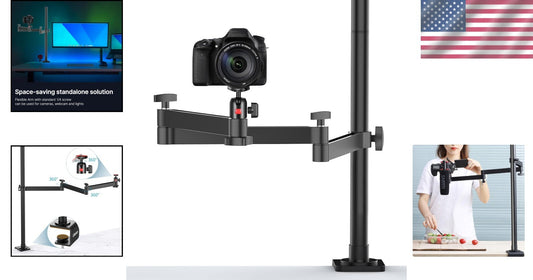 Aluminum Camera Desk Mount Stand – 27.56” Adjustable Arm for Creative Shots