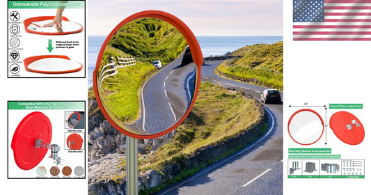 32" Shatter-Proof Security Mirror with Adjustable Bracket for Enhanced Safety