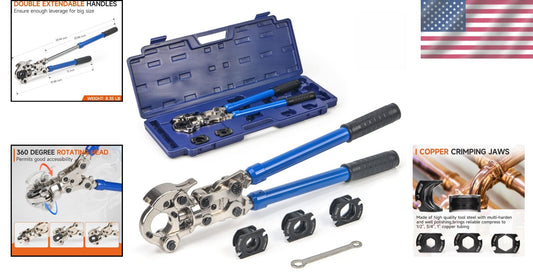 Premium Copper Crimping Tool with 1/2, 3/4, & 1-Inch Jaws for Quick Connections